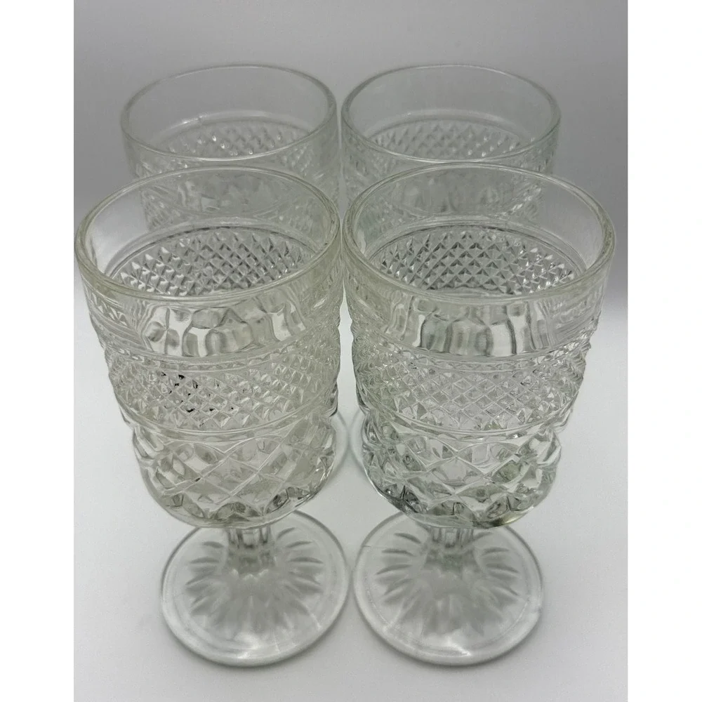 Vintage Hocking Wexford Pressed Glass Goblets Diamond Point Set of 8